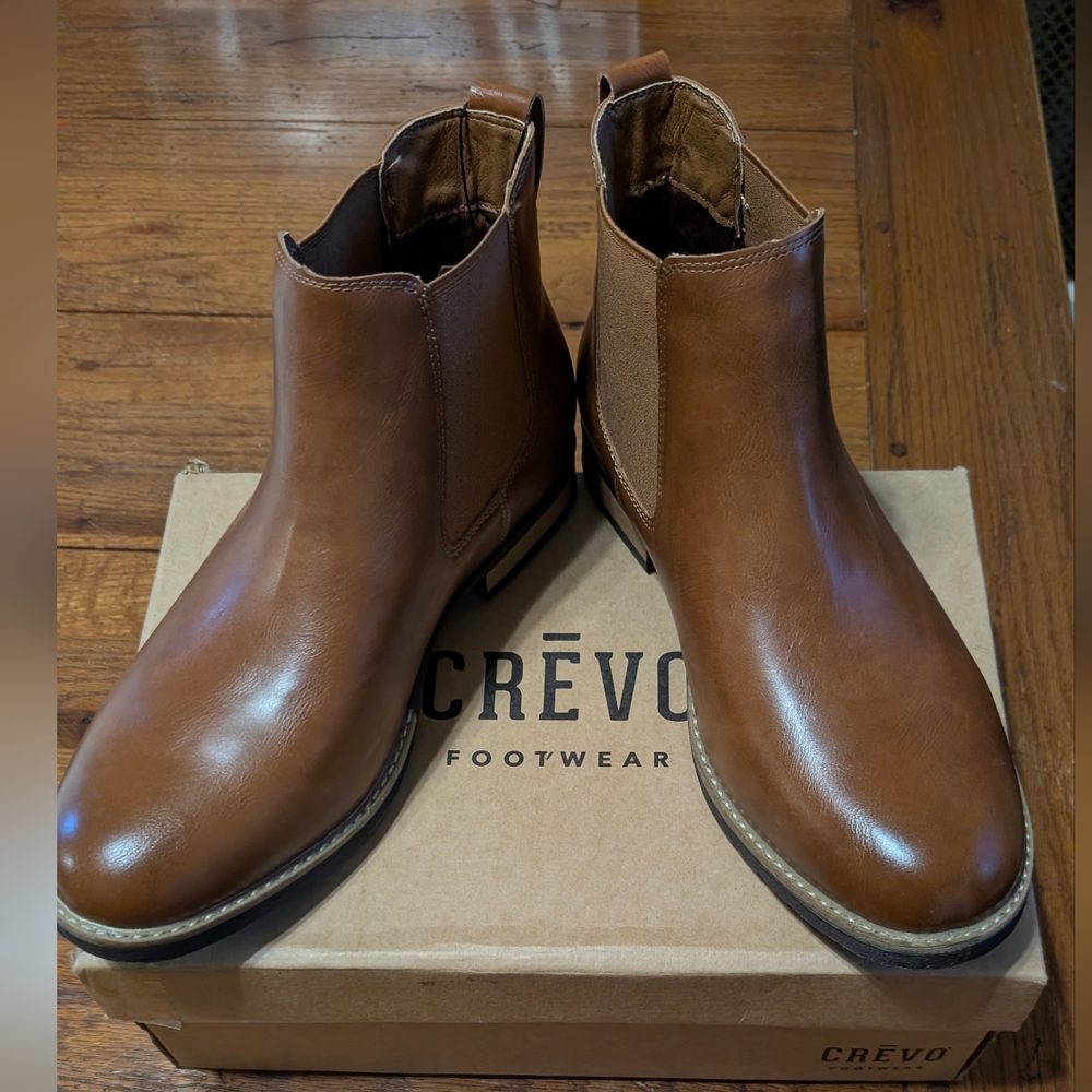 Crevi Men's Tan Leather Chelsea Boots, NIB Size 10.5